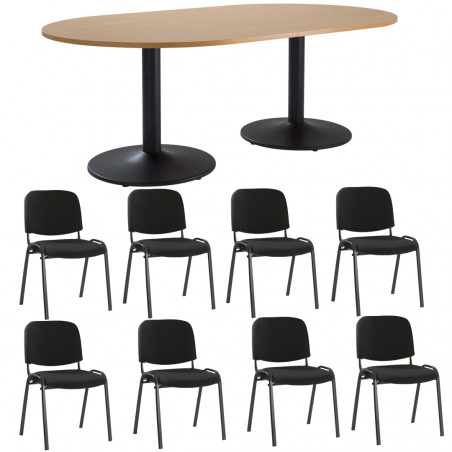 Pack table de réunion ovale et 8 chaises Porto